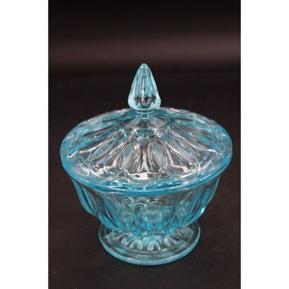 Vintage Anchor Hocking "Fairfield" Pattern Light Blue Lidded Candy Dish - Picture 3 of 9